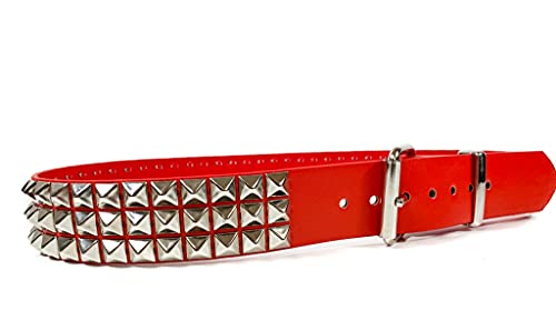 Red Three Row Pyramid Stud Belt Vegan Leather Punk Goth Alternative Usa Made (Medium) #TOP3