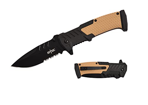 S-TEC 8.25 inch Recon Series Assisted Folding Knife with ABS & Rubber Handle - multiple style & color to choose from - (TS014 Orange Tan)