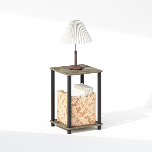 Image of Furinno Turn-N-Tube Night Stand, 2-Tier Open Shelf Design Nightstand, Toolless Bedside Table, End Table, Side Table, for Bedroom, Closet, Dorm, French Oak