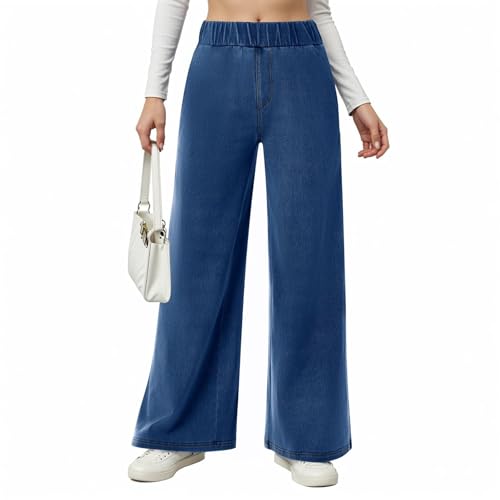 fanmpghleoo Wide Leg Jeans Woman Elastic Waist Pull On Baggy Jeans Summer Casual Lightweight Denim Pants Loose Cowgirl Pants