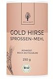 ZELLGUT© Bio Gold HIRSE Sprossen-Mehl 250g • GEKEIMT • Basisch • 100% ROHKOST-QUALITÄT • GLUTENFREI • GEMAHLEN • Aus EU-Bio-Landwirtschaft als MEHL zum BACKEN von Brot, zum kochen, MÜSLI, Smoothie