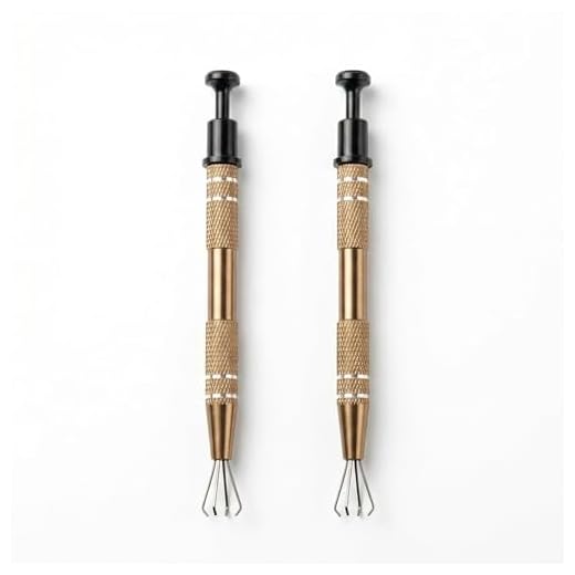 2-Pack 4-Prong Pick Up Tool for Small Objects - Professional Piercing Ball Grabber & IC Chip Retriever - Coffee Brown Stainless Steel Jewelry Pickup Tool for Beads, Screws, and Electronic Components