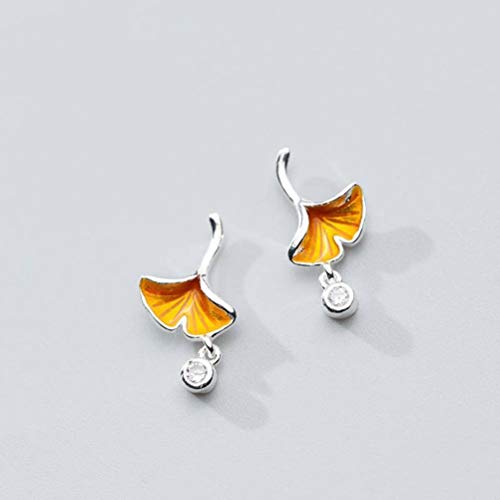 Boucles d'oreilles ginkgo argent S925 diamant mode femme chic