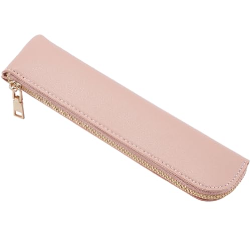 Image of GORGECRAFT Stationery Storage Bag PU Leather Pencil Case Slim Design Soft Small Aesthetic Pen Pouch Solid Color Portable Zipper Cosmetic Bag for Pen Pencils Markers Gifts (Pink)