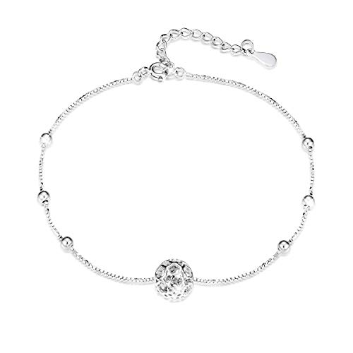 Preisvergleich Produktbild SIMPLOVE Aushöhlen Kugelkette Fußkettchen, 925 Sterling Silber Minimalistische Zierliche Einstellbare Beach Style Fuß Fußkettchen Schmuck für Frauen, 25CM "MEHRWEG"