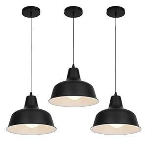 VONCI Black Industrial Pendant Lights Vintage Farmhouse Metal Hanging Ceiling Lamps for Barn Kitchen Island Dinning Room Living Room Restaurant Bar Entryway (3 Pack)