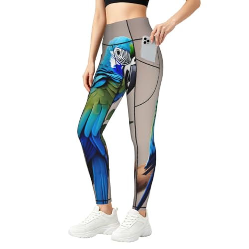 Pantalones de yoga para mujer con bolsillos elásticos Blue Parrot Hugging 1 para entrenamiento