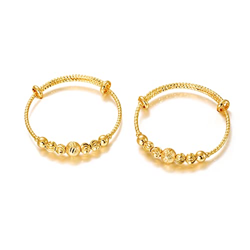 Image of Ethlyn 2Pcs /Lot Kids Jewelry Gold Plated Adjustable Beads Bracelet Bangle Birthday Christmas Gifts for Girls 4years old