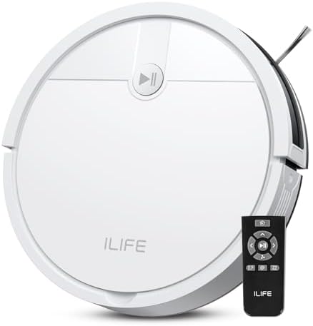 ILIFE V2 Robot Vacuum Cleaner, Tangle-Free Suction, 120 Mins Runtime, Slim, Self-Charging Robotic Vacuum Cleaner, Ideal for Pet Hair and Hard Floors