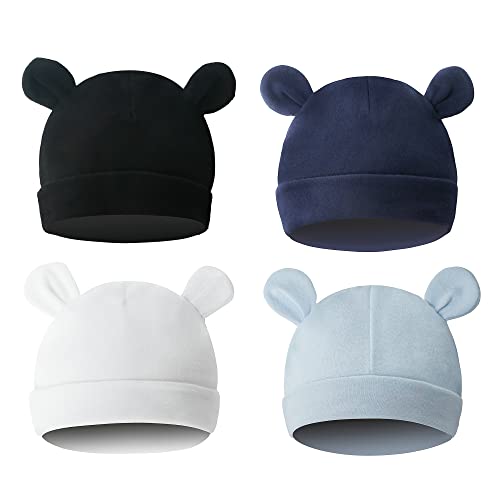 Image of Newborn Baby Hats 0-6 Months | Unisex Toddler Infant Cap Bear Ears | Newborn Baby Beanies for Boys, Girls