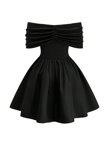 SOLY HUX Women's Plus Size Dress Off The Shoulder Short Sleeve Ruched A Line Flared Cocktail Party Short Dresses2