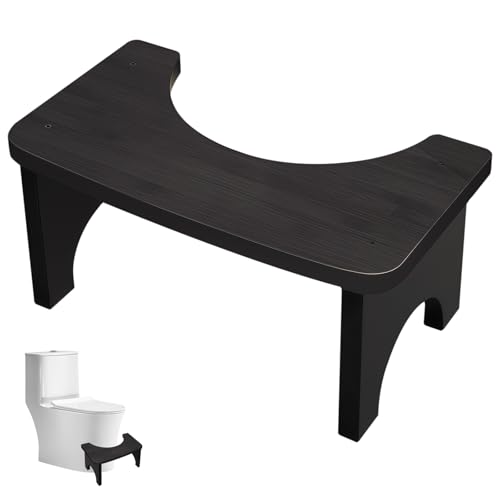 WIYETY Taburete de inodoro de madera para adultos y niños, 37 × 20 × 17 cm, ergonómico, taburete de inodoro para mejorar la defecación, taburete antideslizante para baño, negro