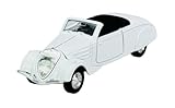 Produit sous licence Welly Modèle de voiture compatible avec Peugeot 402 Cabrio Blanc ouvert 1935-1942 ca 1/34-1/39 Métal Modèle de voiture en métal dans une boîte