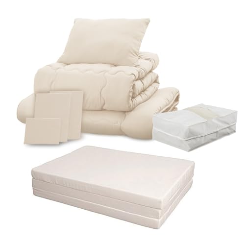 アイリスプラザ 折りたたみマットレス 厚さ6cm シングル ホワイト + すぐ使える布団7点セット (掛け布団 敷布団 枕 収納ケース+各カバー付き)