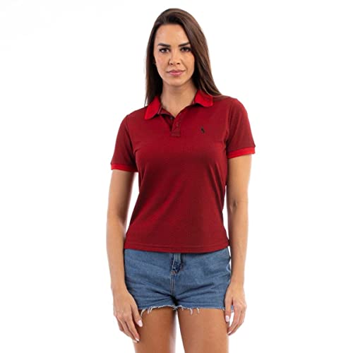 Camisa Polo Feminina em Viscose Manga Curta Conforto Casual (Vermelho Escuro, G)