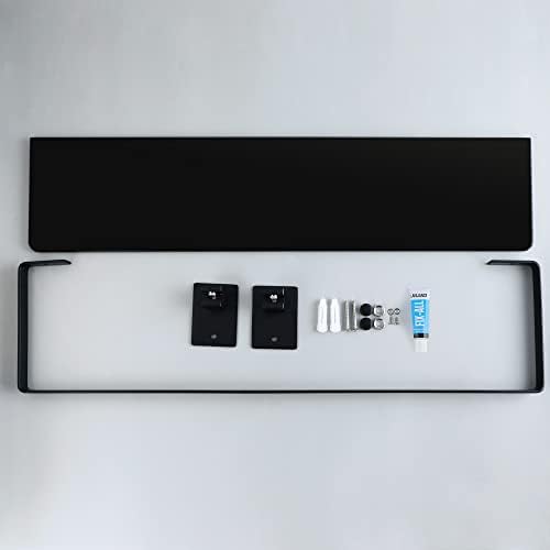 SAYAYO Bathroom Shelf Tempered Black Glass Shelf Wall Mounted with SUS304 Stainless Steel Rail, Shower Storage Shelves 20-Inch/ 500MM Length, EGDL1001-50-B