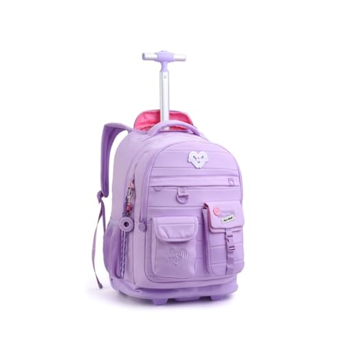 Mochila Rodinha Juvenil Feminina Escolar Reforçada Chaveiro (Roxo)