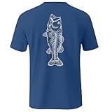 Palmyth Men's Fishing Shirt Short Sleeve T-Shirt Sun Protection UV UPF 50+ Tee Navy Bass Sketch X-Large