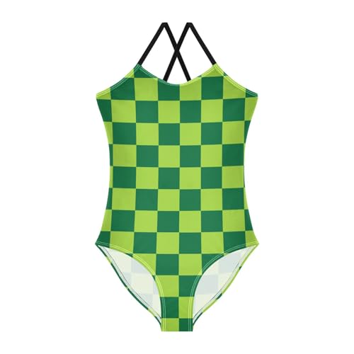 Image of Black and White Chess Girls One Piece Swimsuits Board Marble Tile Sport Halter Swimwear Beach Bathing Suit 3T