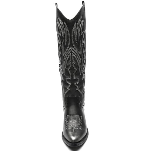 GLOBALWIN Women's Brushed Silver Cowboy Boots For Women Embroidered Knee High Boots Western Cowgirl Boots 9M - image 8