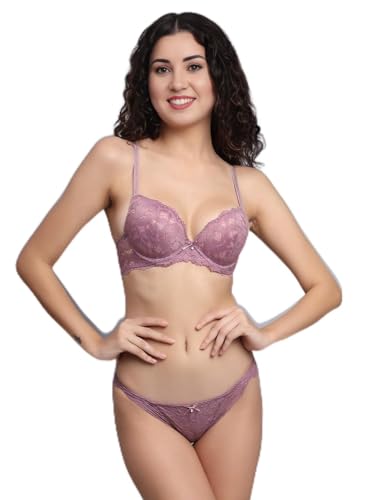 Image of SGC SWEDEN Designer Women's Padded Bra Panty Set Lace Push Up Non-Wired Solid Lingerie Set /Bikini Set for Women /Lingerie Set for Women & Girls