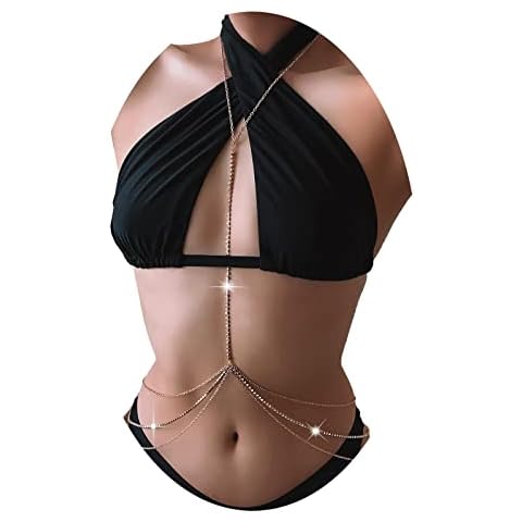 Rhinestone Body Chains Jewelry For Women Sexy Belly Waist Chain Bikini Beach Accessories (Gold color) Cover