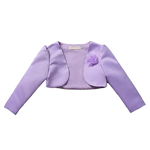 Girls Flower Satin Shrug Bolero Jacket Open Front Cardigan Wedding Evening Dress Cover Up