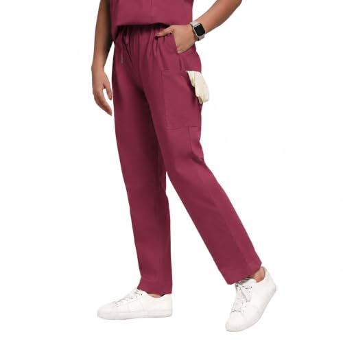 Image of Lite V-Neck 6-Pocket Women's Cotton ScrubSuit | Moisture-Wicking, Anti-Stain & Odor Protection | Classic Fit Top & Pant | All-Day Comfort for Doctors & Students Royal Plum (XS)