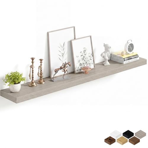 Image of Fun Memories 55Inch Long Floating Shelves, 8 Inch Deep Shelves for Bedroom|Living Room, Wall Mounted Wood Hanging Shelf with Invisible Brackets for Fireplace Mantel Home Storage Decor, Grey - 1 Pack