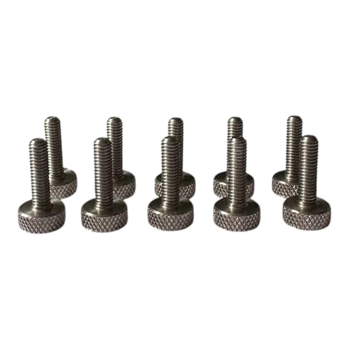 PrecisionGeek Tornillo moleteado de acero inoxidable M4, cabeza plana, 15 mm de longitud, AISI 303, juego de 10 unidades