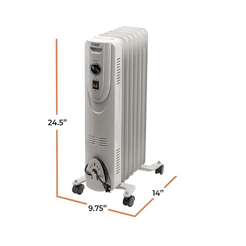 EZ-HEAT Oil-Filled Radiant Radiator Space Heater, Never Refill, Adjustable Thermostat, Tip-Over Switch & Overheat Protection System, MTDR-06WC