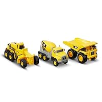 CAT Construction Toys, Metal 3 Pack Vehicles - Cement Mixer, Dump Truck & Road Grader Toy Set with Moving Parts, Push-Powered Mini Trucks, Kids Ages 3 +