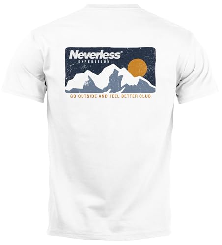 Neverless® Herren T-Shirt Backprint Berge Wandern Berg-Grafik Vintage...