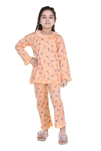Image of Baby Girls Floral Print Hosiery Cotton Top & Pyjama Set