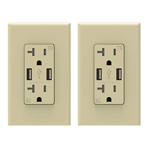 Glossy Ivory ELEGRP USB Charger Wall Outlet, Dual High Speed 3.6 Amp USB