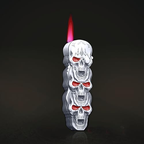 Encendedor de llama tipo soplete diseño calavera metálica miniatura 6
