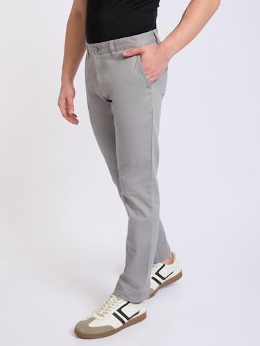 Image of Parx Men Low Rise Tapered Fit Solid Pattern Cotton Blend Flat Front Casual Trouser