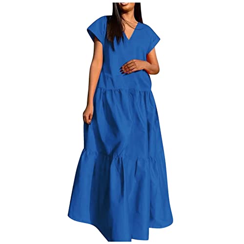 Robe longue d'été en mousseline fluide col V chic tendance