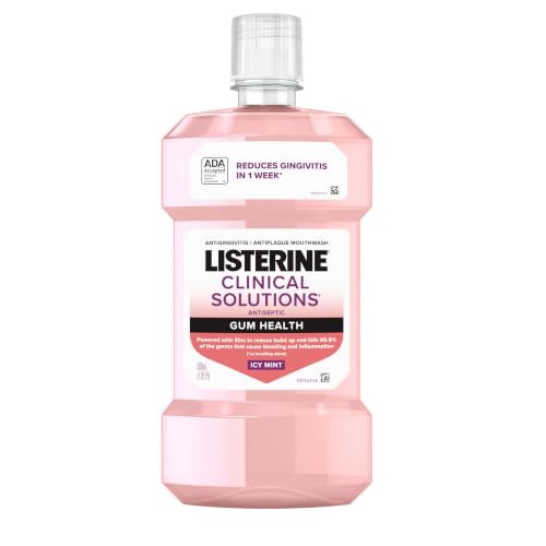 Listerine Clinical Solutions Mouthwash Gum Health Antiseptic Antigingivitis and Antiplaque Oral Rinse Helps Prevent Buildup and Immediately Kills Germs for Healthier Gums ICY Mint 500 mL