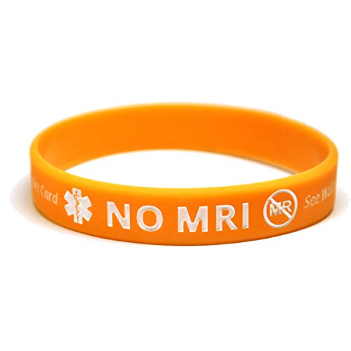 5-Pack NO MRI Designer Silicone Medical Awareness Alert ID Bracelets Wristband with Emergency ID Card 8 inch Disinfectable