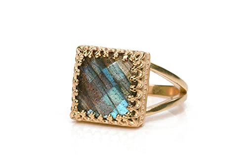 Bague d'Anémone Labradorite durable anti-ternissement or rose