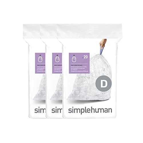 Image of simplehuman Code D Custom Fit Drawstring Trash Bags in Dispenser Packs, 60 Count, 20 Liter / 5.3 Gallon, Clear