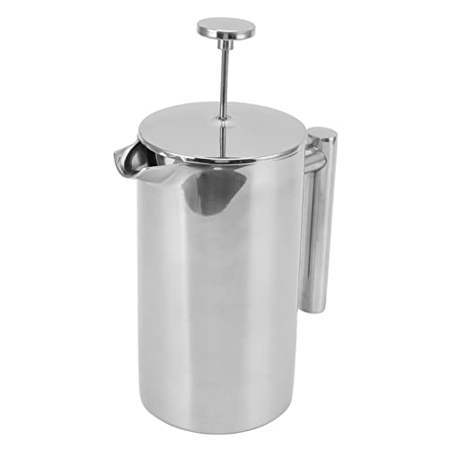Jeanoko Cafetera de Prensa Francesa Tetera de Acero Inoxidable Doble Pared Prensa Hecha a Mano Pantalla de Filtro Capacidad Generosa Portátil Resistente Al Calor Camping Viajes Al Aire