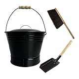 DeeRace 【2025新登場】アッシュバケツ 蓋付き 灰入れバケツ 暖炉用灰バケツ シャベルと手ほうき付き ファイヤーピット バーベキュー・ストーブ掃除用 暖炉、薪ストーブ用 ストーブアクセサリー