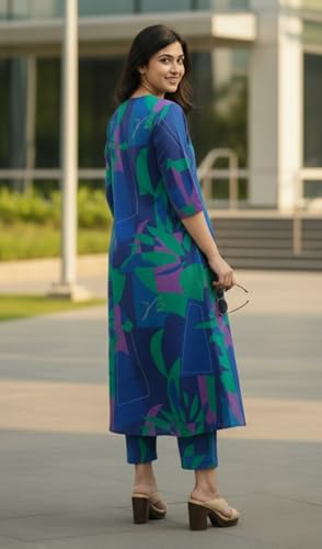 Image of Asmeriyo Women Printed Co Ord Set with Side Pocket | Women 2 Pic Kurta Set I Fancy Kurta Set | Stylish Kurti Outfit | Co-Ordination Wear | Festive and Casual wear (216-C-D-19-02)