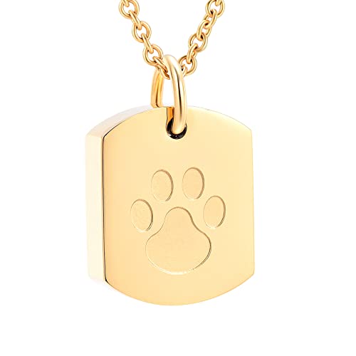 Yuioiow Pet Paw Print Urn Necklace for Ashes Stainless Steel Keepsake Pendant for Pet's Cat Dog's Ashes Memorial Cremation Jewelry for Men Women (Gold)
