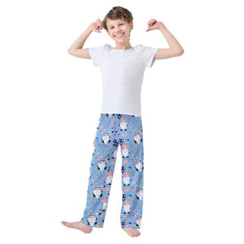 American Patriotic Day Gnome Boys Long Pants Soft Trousers Elastic Waist Kids Lounge Bottoms with Pockets S-XL2