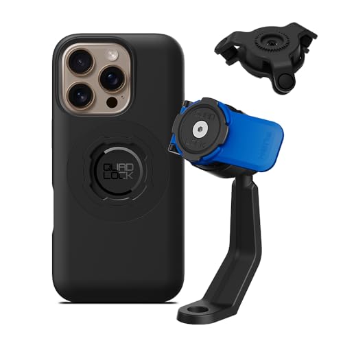 Image of Quad Lock Mirror Stem Motorcycle Phone Mount with Vibration Dampener and MAG Phone Case for iPhone 16 Pro