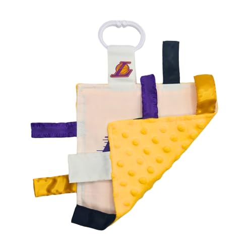 Image of The Learning Lovey LA Lakers Baby Tag Toy, NBA Basketball Sensory Crinkle Toys, Soft & Safe, Ideal Stroller, BPA-Free with Clip, 8 inch x 8 inch