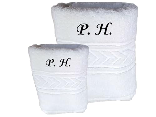 Juego de Toallas Personalizadas Bordadas – Toallas de baño con Nombre o Iniciales Bordado - Suaves y Absorbentes, 100% algodón (1 Toalla de Lavabo + 1 Toalla de Ducha Grande)